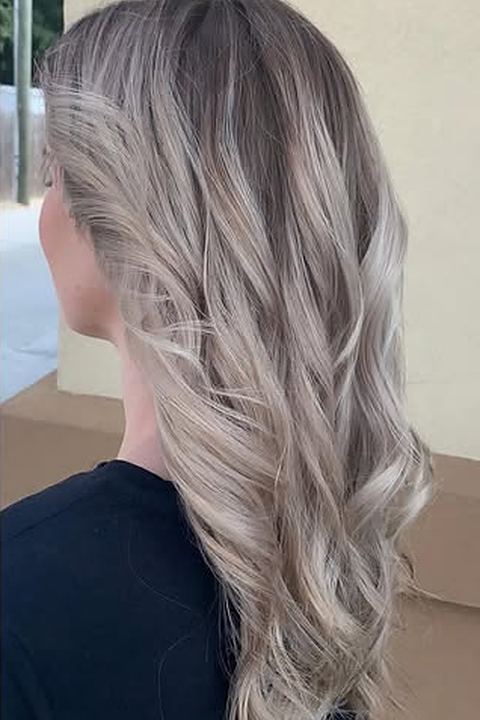 After: a cool ash blonde, long and straight