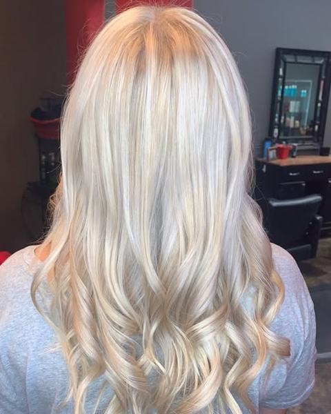 Long icy platinum blonde waves