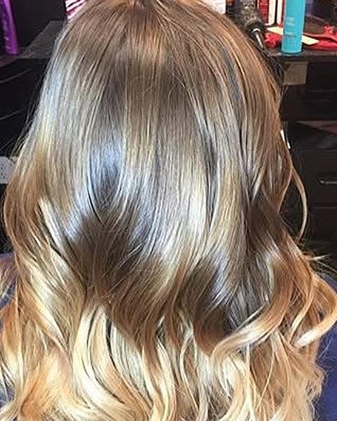 Blonde balayage on long waves