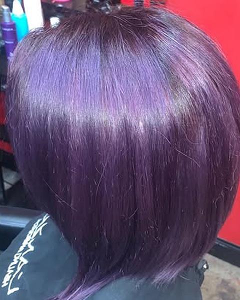 A deep purple bob